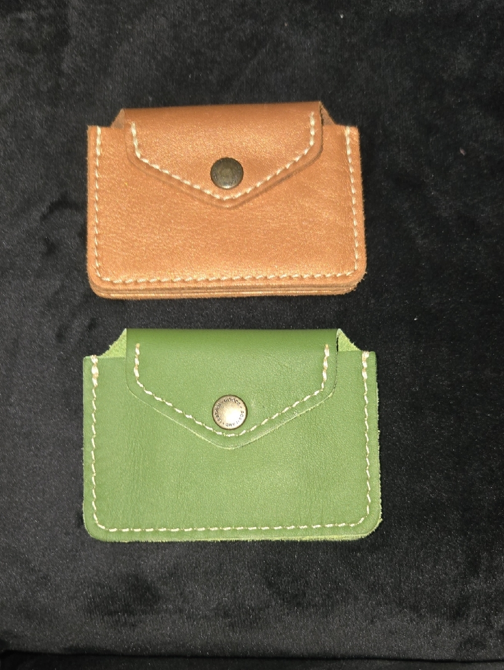 Leather Card Wallet - Green and Tan